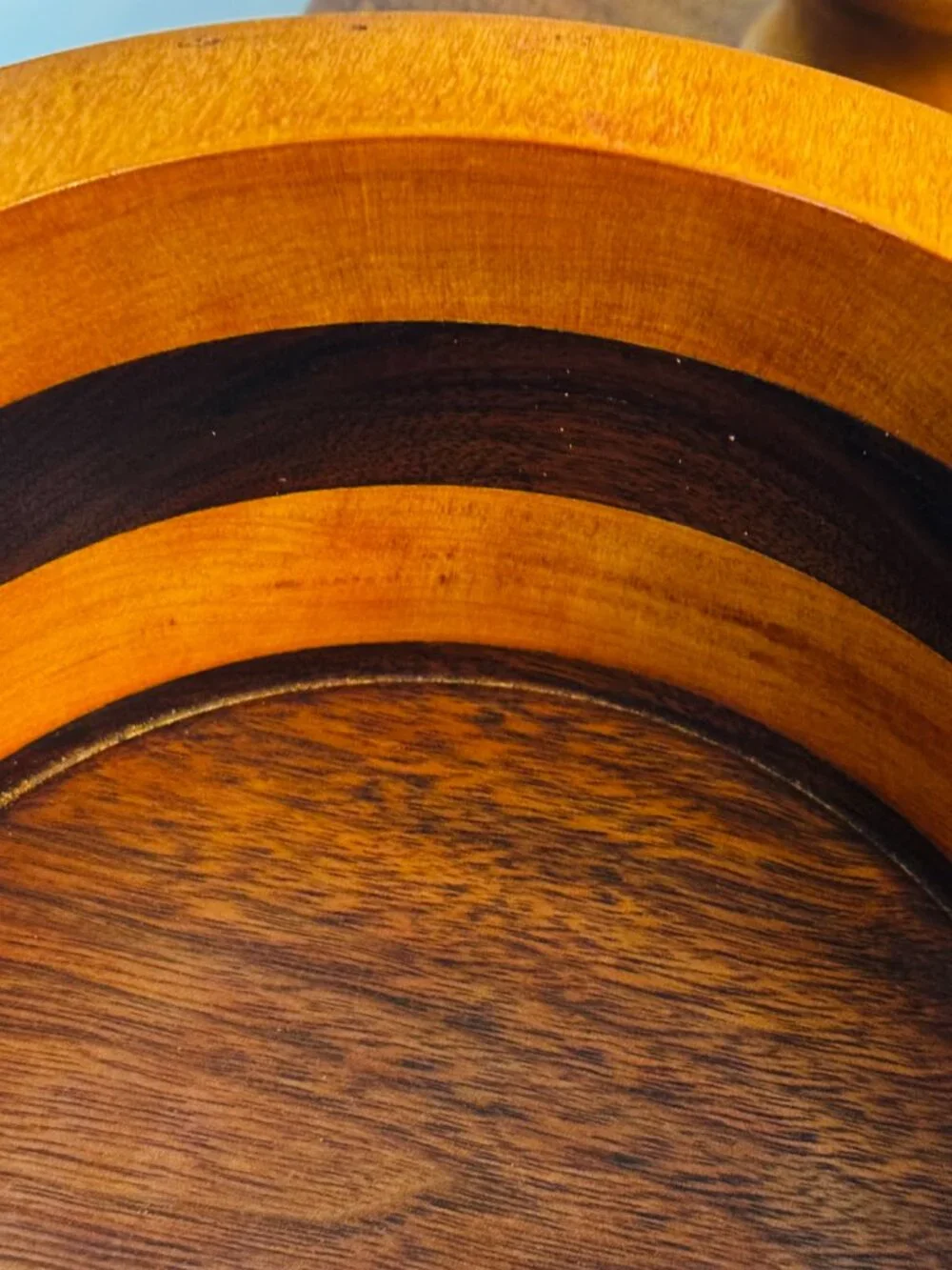 Handmade Turned Wood Round Box 7x7 Trinket Box with Lid 4 Layer Cabin READ
